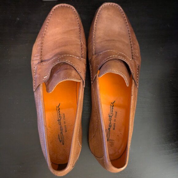 Santoni Brown Pebbled Leather Penny Loafers Men’s Size 11 Made in Italy main image 8